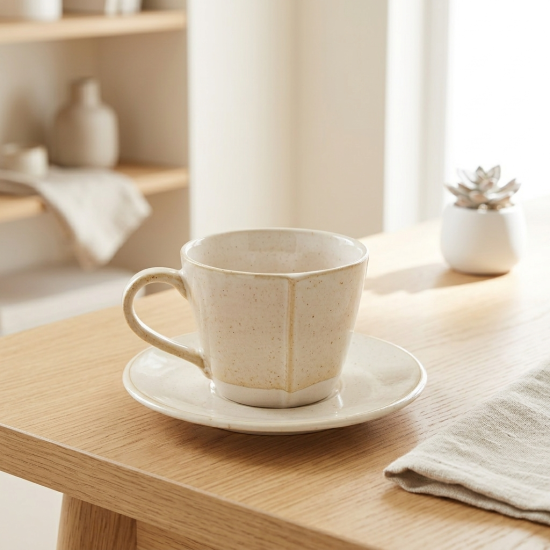 Tea Cup and Saucer Set 6 Pcs With Wooden Stand